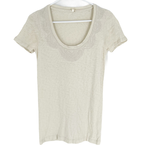 J. Crew Tops - J Crew Scoop Neck Beaded Short Sleeve Top Pullover T Shirt Cream Small